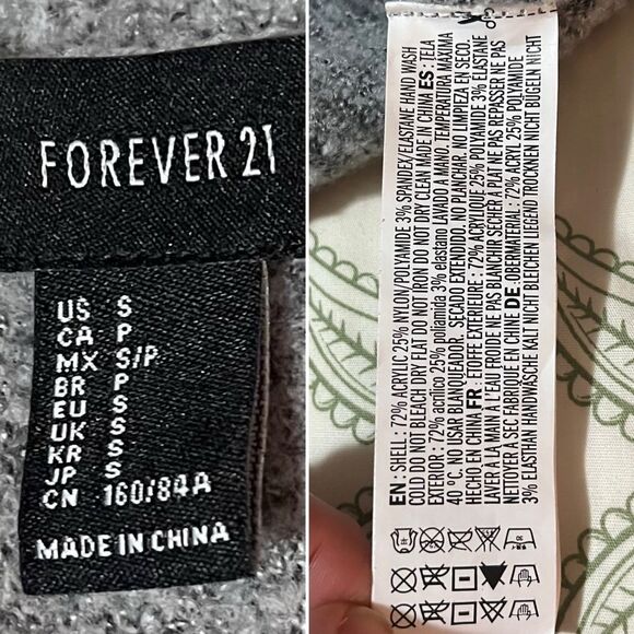 Forever 21 Chunky Knit V-Neck Gray Sweater Side Slits S - Picture 9 of 10